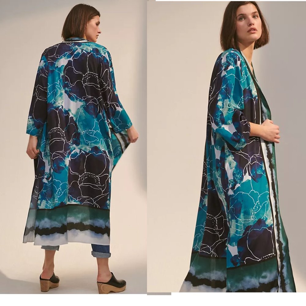 Anthropologie Blue Floral Kimono Top